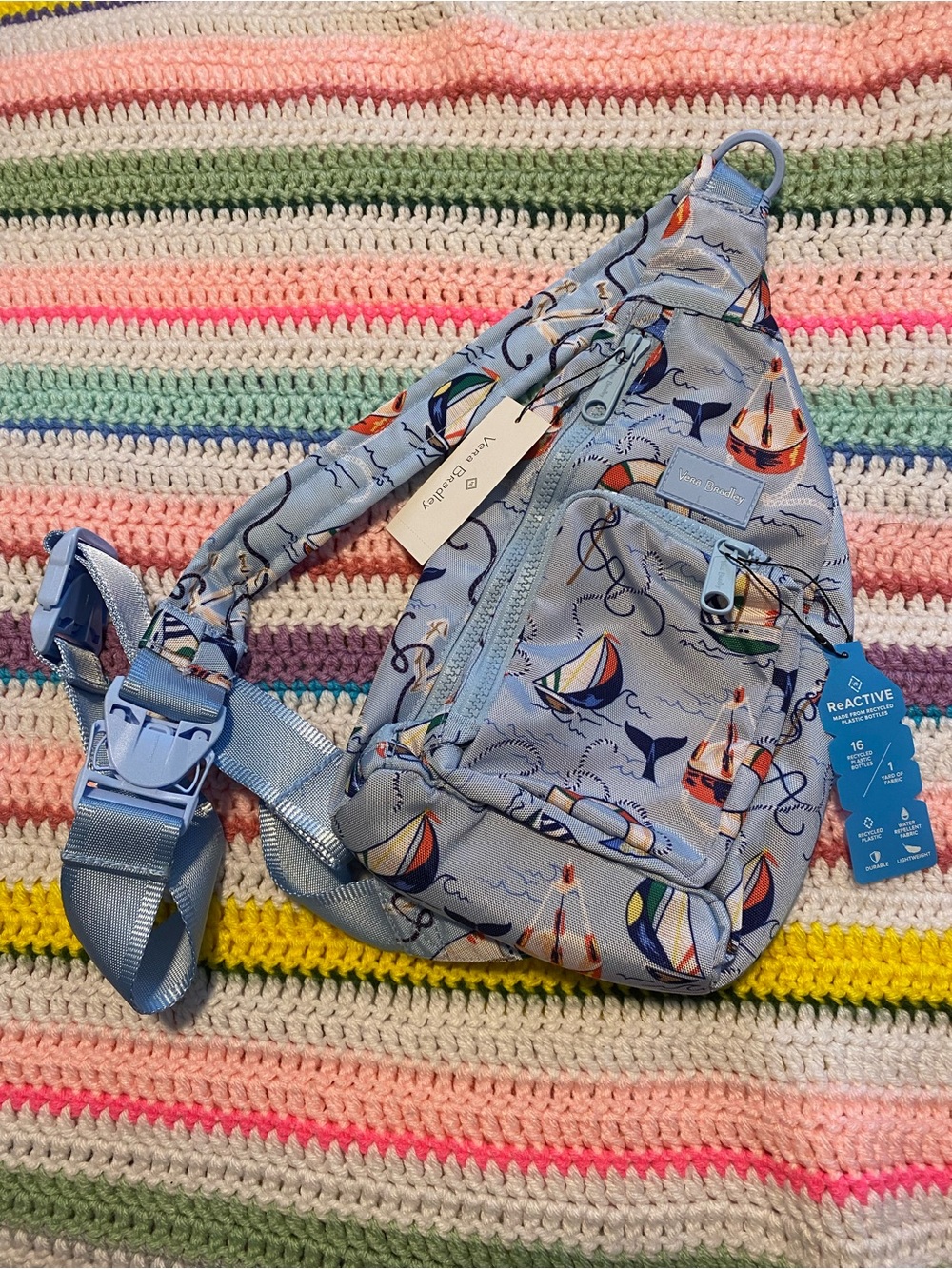 NWT NEW Vera Bradley Reactive Mini Sling Backpack in Really Regatta